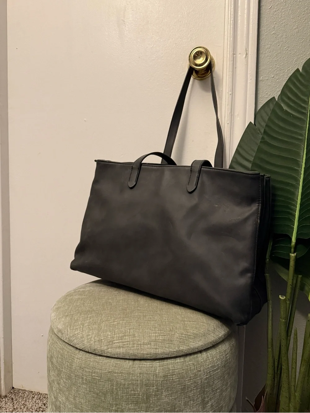 Universal Thread Black Faux Leather Laptop Work Tote Bag